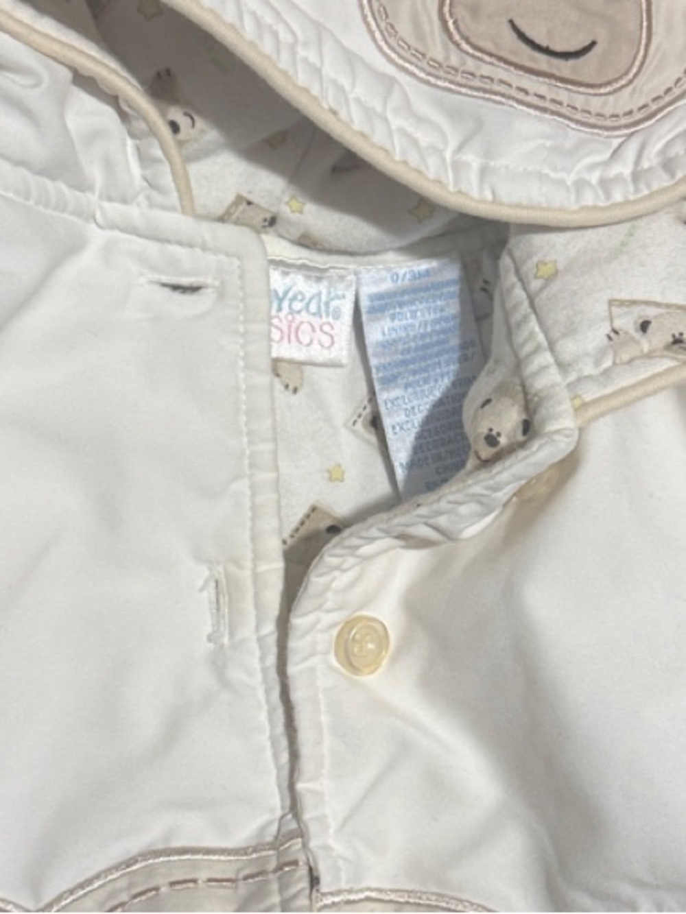 Classic Cream Hooded Puffer Jacket with Bear Lining